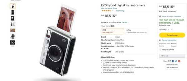 Открыты предзаказы на камеру моментальной печати Instax Mini Evo